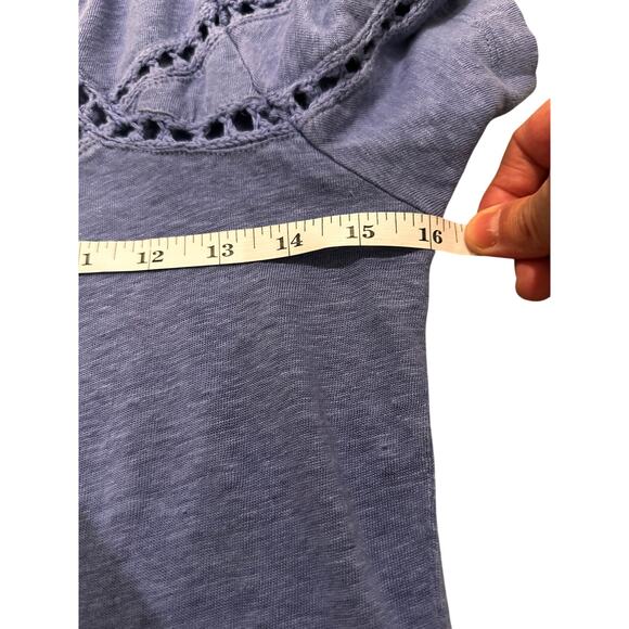 Maje Turan Lace Inserts Linen T-Shirt Light Blue Periwinkle, size 1 (Small) - Picture 3 of 5